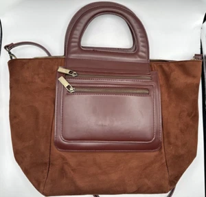 Anthropologie Brown Tote Bag Top Handle Crossbody Strap - Picture 1 of 15
