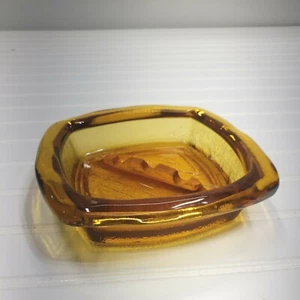 Vintage Mid Century Modern Amber Art Glass Ashtray MCM  - Picture 1 of 5