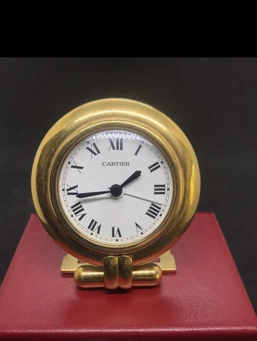 Cartier French Gold Gilded Traveling Alarm Clock With Pair Of Saphire Stons Cover