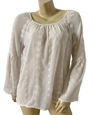 KNOX ROSE Womens Size Small Sheer Light Beige Embroidered Peasant Blouse Shirt