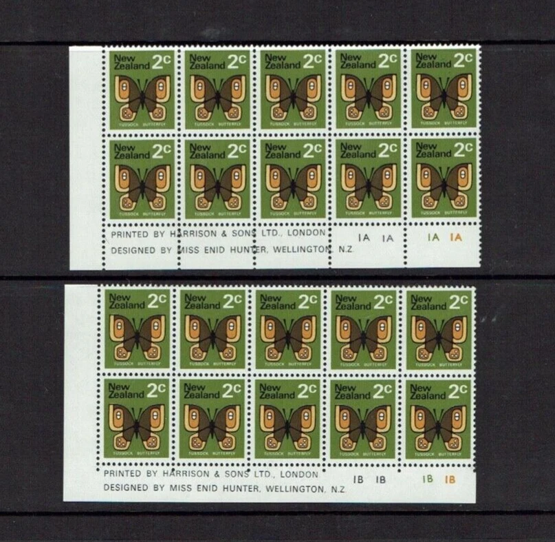 New Zealand: 1973,  2c Butterfly, plate blocks, no watermark CP  P3B, MNH - Image 1 of 1