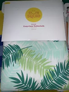 Sun Squad Round Easy Care Tablecloth Palm Fern Leaves Seats 4 To 6 46”x70 - Picture 1 of 3