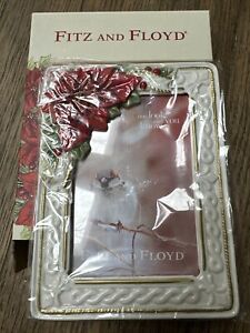 Fitz & Floyd Poinsettia Santa Picture Frame 4x6 - New In Box