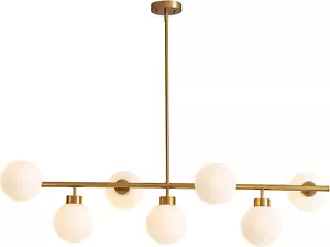 7 Lights Modern Linear Chandelier Mid Century Gold Sputnik Pendant Light Glass G - Picture 1 of 9