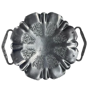 "Bandeja para servir floral vintage en relieve Cottagecore asas de borde festoneado 16,5""" - Imagen 1 de 4