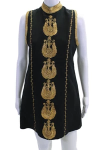 Nili Lotan Womens Sleeveless Metallic Embroidered Sheath Dress Black Wool Size 8 - Picture 1 of 13