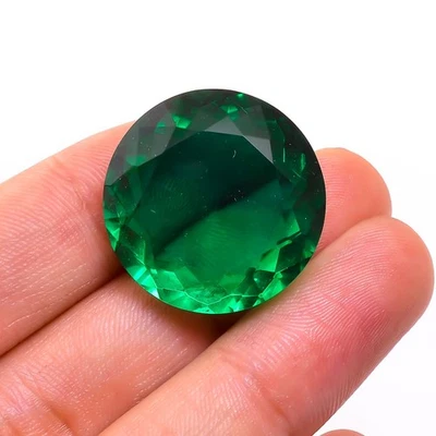 41 CT LAB GROWN EMERALD RUSSIAN GREEN ROUND GEMSTONE GIFT  24X24X13 mm - Image 1 of 4