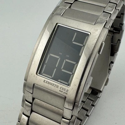 Kenneth Cole Digital Watch KC3576 Men Rectangle Silver Steel New Battery 8.25" - Image 1 of 4