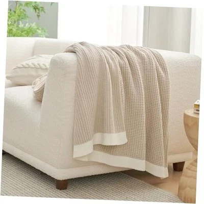Amélie Home Chenille Waffle Queen Size Bed Blanket, Queen(90" x 90") Beige - Image 1 of 4