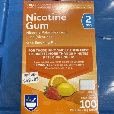 Goma de nicotina Rite Aid 2 mg fruta 100 piezas caducidad 07/2026 Foto 1 de 2