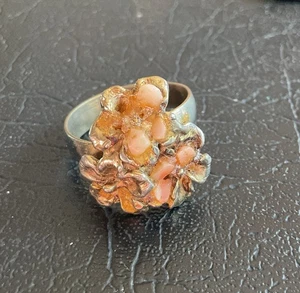 Vintage Peach Color Stone Brutalist Style Ring - Picture 1 of 6
