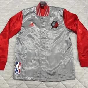 Portland Trailblazers Adidas Jacket Mens Large Red Silver Satin Varsity NBA - Picture 1 of 21