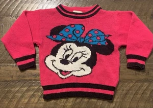 Vintage Minnie Mouse Pink Sweater Kids Small 4/5 Jet Set Disney 80s/90s USA Made - Picture 1 of 8