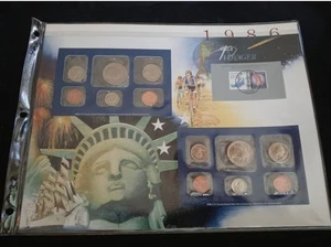 1986 P And D Uncirculated Mint Set Postal Commemorative Society Coin And Stamps - Picture 1 of 5