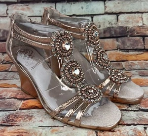 Vince Camuto Bayle Embellished Jeweled Wedge Shoes Rose Gold Womens Size 7.5M - Picture 1 of 10