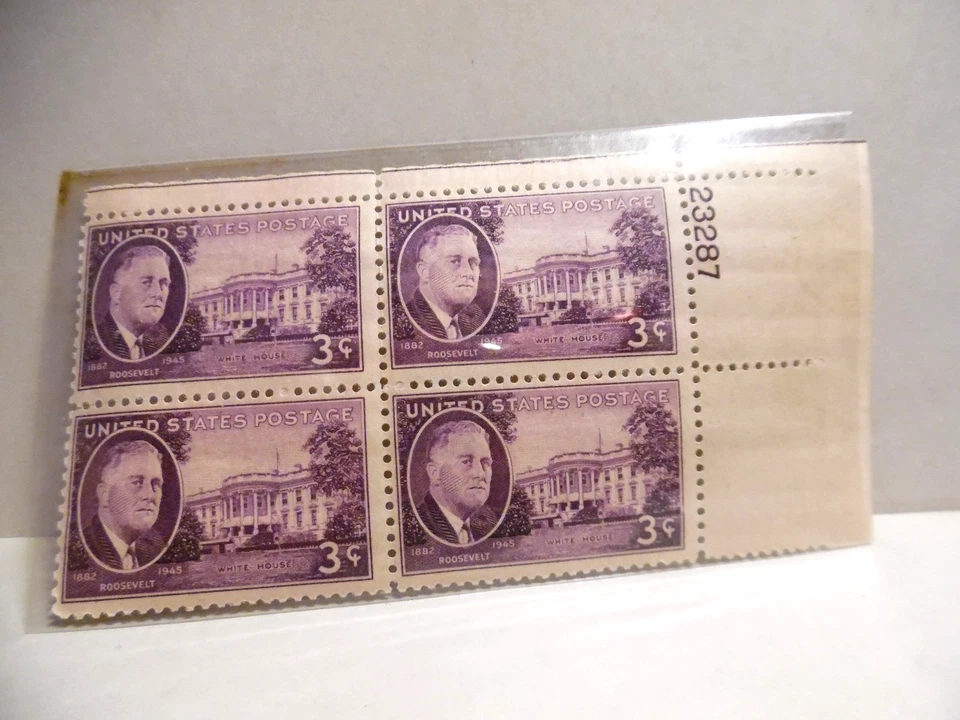 SCOTT STAMP #  932 ROOSEVELT 3 CENT PLATE BLOCK - MNH - Image 1 of 1