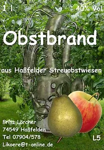 Obstler OBSTBRAND 10x1,0 l 40 % Apfelschnaps Birnenschnaps Obstler 8,99 Euro - Bild 1 von 1
