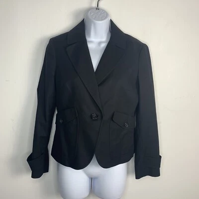 Blazer Talbots Petites Mujer Talla 8P Negro Sobre Botón Floral Bordado Espalda Foto 1 de 4