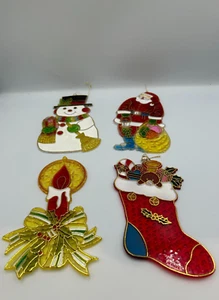 Vintage 1970/80’s Hanging Christmas Suncatcher Decorations 18cm (Set of 4) - Foto 1 di 15