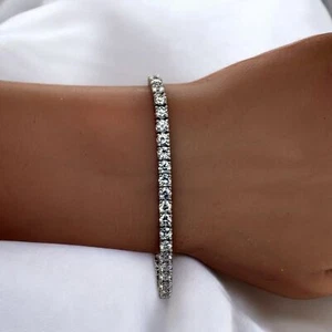 Impresionante brazalete de tenis de oro blanco de 14K con diamantes naturales y zafiros de 7" ~7,27 cttw - Imagen 1 de 8