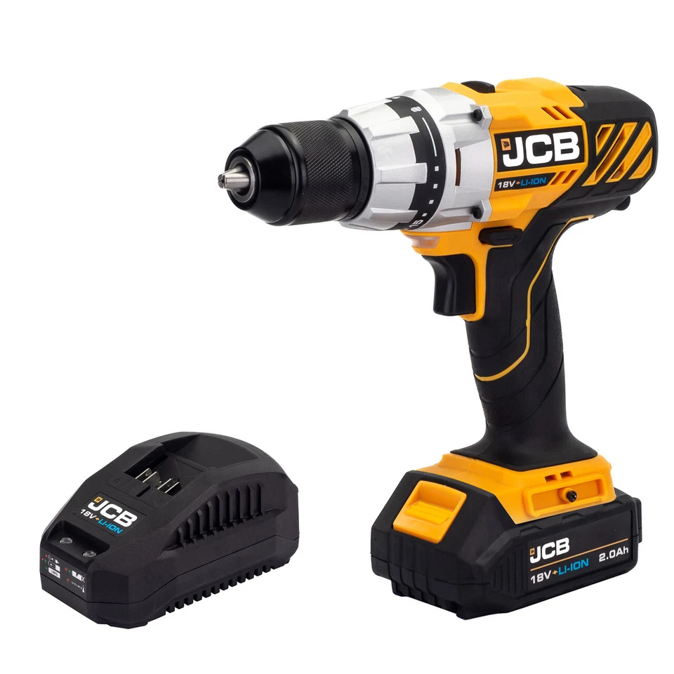 JCB TOOLS Drill Driver Cordless 18V 45Nm Keyless Variable Speed 2.0Ah Li-ion Battery JCB