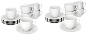 12er Set Kaffeetassen schlicht mit Untertassen weiß Porzellan Cappuccino Tassen