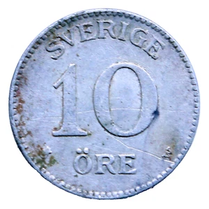 1917 Sweden 10 Ore Silver Coin - Picture 1 of 2