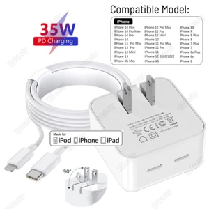 USB-C Fast Charger PD Cable Dual Type C 35W Adapter For iPhone 14/13/12/11 Pro X - Picture 1 of 10