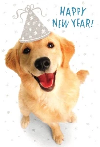 Cheers Happy New Year Wishes Yellow Lab Labrador Theme Hallmark Greeting Card - Picture 1 of 3