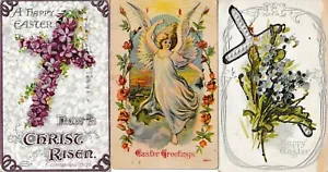 Three Turn of the Century Victorian Style Christian Themed Easter Postcards - Foto 1 di 5