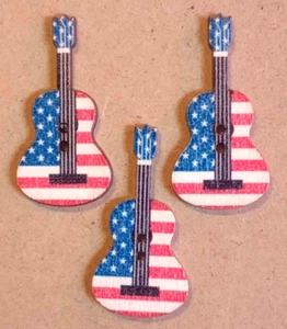 3 American Flag Guitar Crafting Buttons Sewing Wood 1 3/8 inch   - Picture 1 of 2