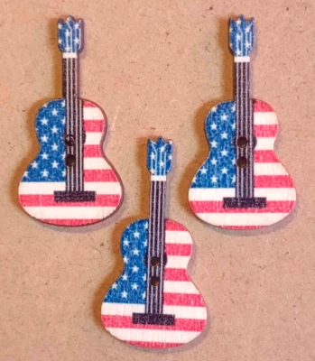 3 American Flag Guitar Crafting Buttons Sewing Wood 1 3/8 inch   - Image 1 of 2