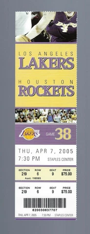KOBE BRYANT TRIPLE DOUBLE - 2005 ROCKETS @ LAKERS FULL BASKETBALL TICKET - APR 7 Cover