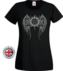 Supernatural Angel Wings tribal style black t shirt, unisex+ladies fitted - Picture 1 of 9