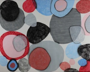 COOL ORBS 20x16 ORIG CANVAS PAINTING organic boho style circles Karla Gerard - Picture 1 of 2