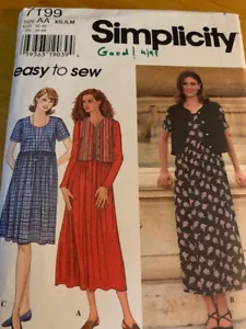 VINTAGE SIMPLICITY EASY TO SEW #7199 WOMEN'S DRESS WITH VEST-- SUIT AA XS-S-M - Picture 1 of 6