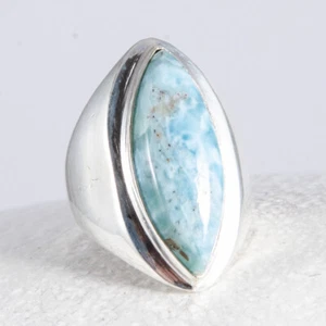 Silberring, Ring, 925 Sterlingsilber, massiv, Larimar, Marquise, Navette, Gr. 59 - Bild 1 von 4