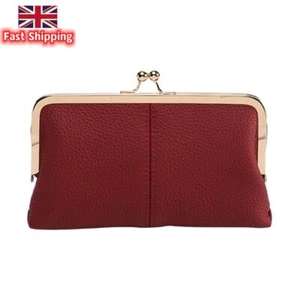 Genuine Leather Women Clutch Purse Framed Coin Purse Change Pouch (Red) - Picture 1 of 8
