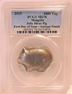 2019 Mongolia JOLLY PIG Lunar Year 1 Oz Silver Coin PCGS MS70 FD - Picture 1 of 7