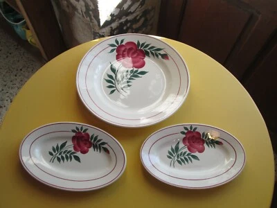 plat rond & 2 raviers en faïence HBC Choisy le Roi ROSES DE FRANCE parfait état - Photo 1/4