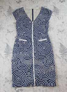 New Julie Brown navy blue white polka dot cap slv sheath dress women's 10 - Picture 1 of 7