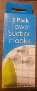 Pack of 3 Towel Plastic Stainless Steel Suction Cup Hooks Bathroom Kitchen NIP - Picture 1 of 3
