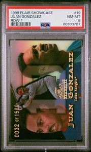 JUAN GONZALEZ 1999 Flair Showcase #19 Row 1 /1500 PSA 8 Texas Rangers