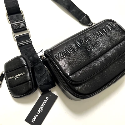 NWT $180 Original Karl Lagerfeld Paris Voyage Crossbody Bag + Pouch Quilted BLK - Image 1 of 4