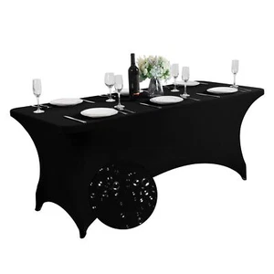 Fitted Stretch Table Cover For 6 ft Folding Table Black Fabric Elastic - Picture 1 of 7