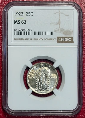 NGC MS62 1923 P 25C LIBERTY STANDING CUARTO DE PLATA-MAY585 Foto 1 de 2