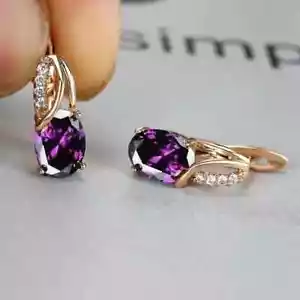 2Ct Oval Cut Lab Created Amethyst Hoop Pretty Earrings 14K Rose Gold Plated - Picture 1 of 6