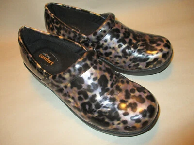 Женские блестящие черные и лавандовые леопардовые рабочие сабо Safe T Step Comfort 9 1/2 М - Изображение 1 из 4