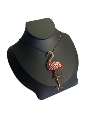 Lange Kette schwarz Paradies Vogel Flamingo rot Kranich Strass  Modeschmuck - Bild 1 von 2
