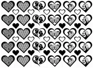 Art Nouveau Hearts 50 pcs Black Fused Glass Decals - Picture 1 of 1